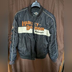 See Photos Harley Davidson Motorcycle Nylon Bomber Jacket Embroidered Mens (L)